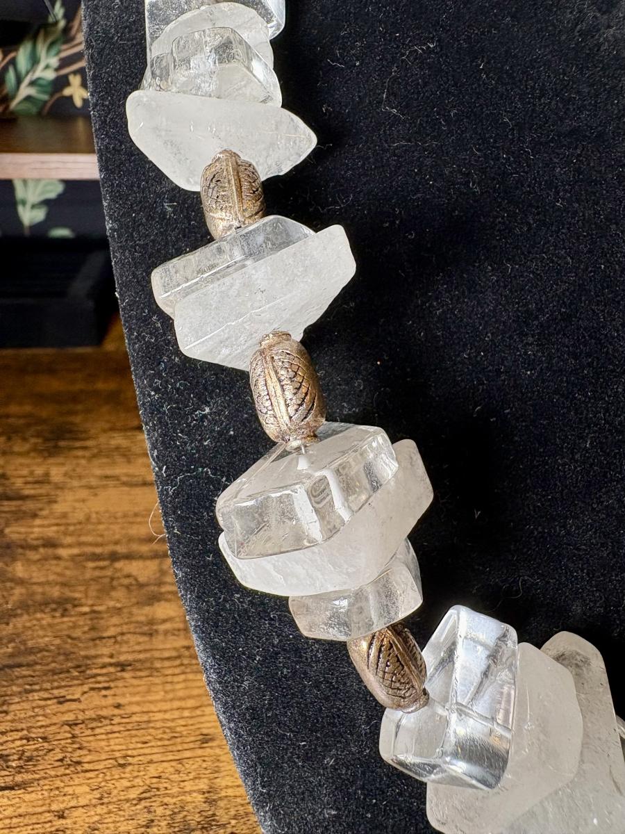Chunky Clear Quartz & Bronze Metal Bead Necklace picture