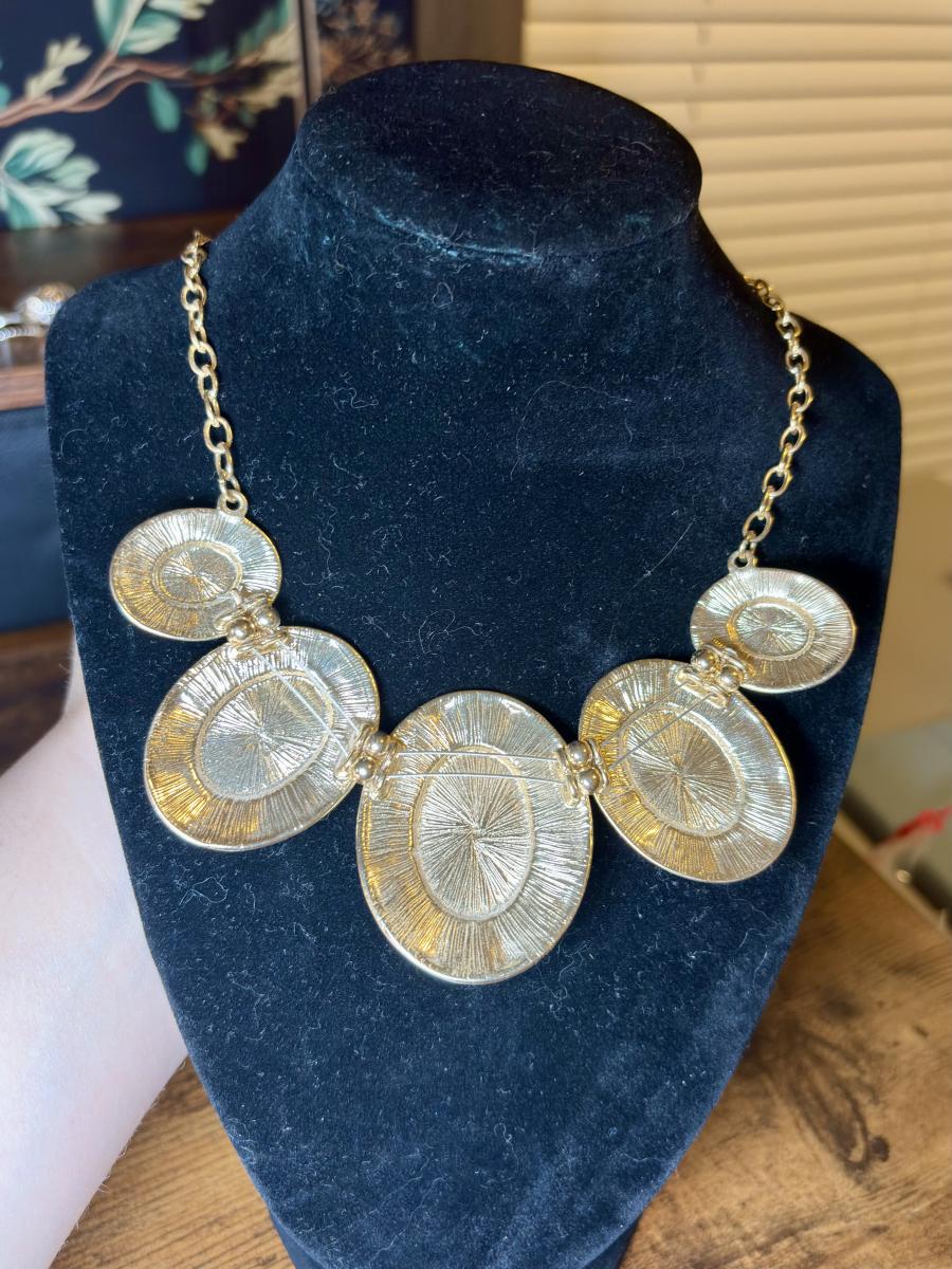 Chunky Gold Tone & Blue Statement Necklace picture