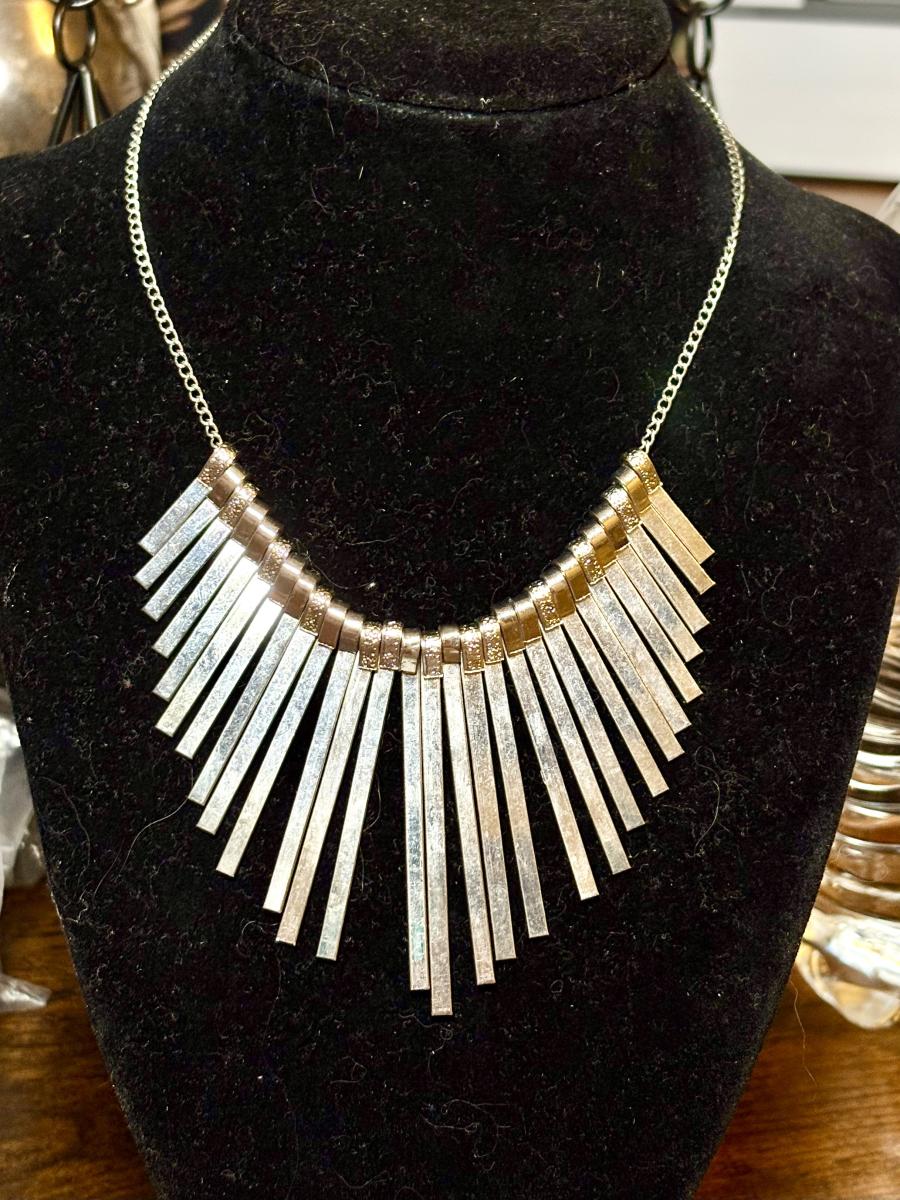 Silver Tone Fan Statement Necklace picture