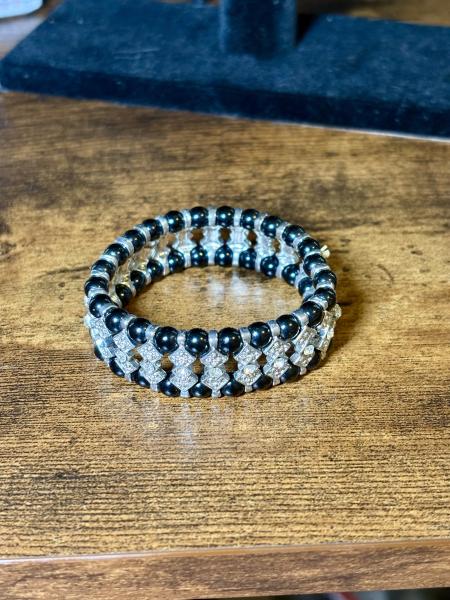 Black & Silver Tone Rhinestone Stretch Bracelet