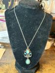 Blue & Silver Tone Boho Style Pendent Necklace