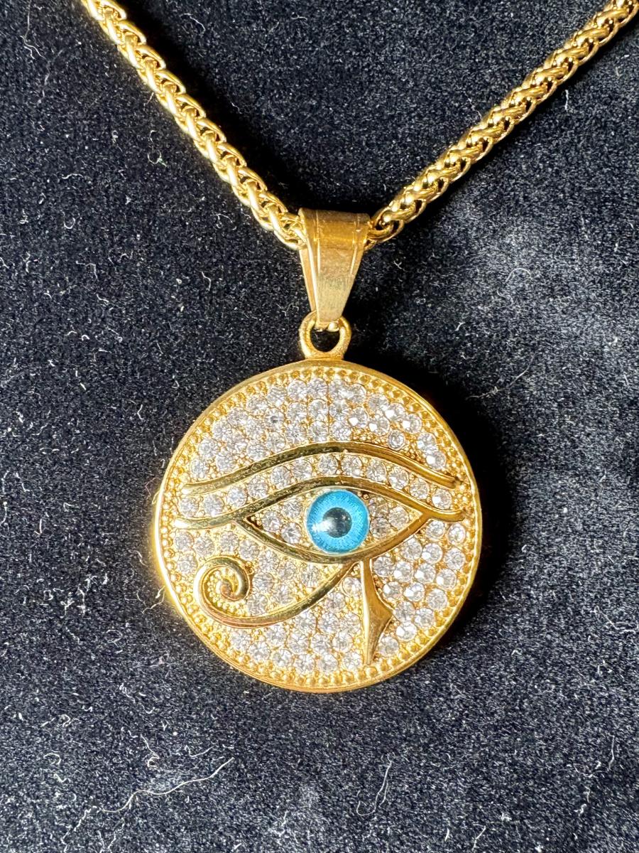 HZMAN Gold Tone Eye of Horus Pendent Necklace picture