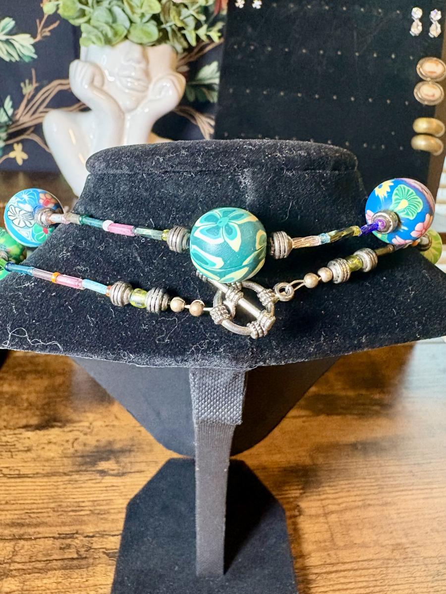 Hand Painted Beaded Silver Tone Necklace picture