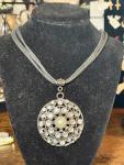 Boho Large Circle Pendent Sliver Tone Necklace