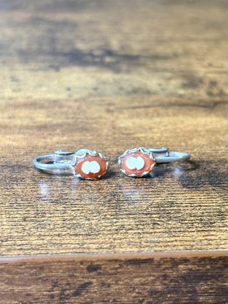 Sliver Tone & Red Mini Cameo Clip on Earrings