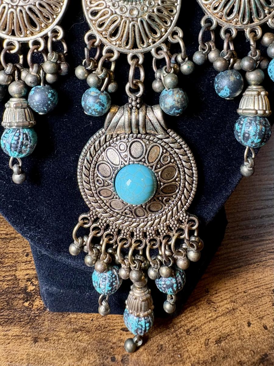 Antique Brass & Turquoise Statement Necklace picture