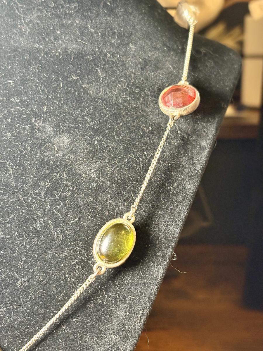 AVON Sliver Tone Multi Colored Beaded Necklace picture