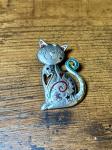 Art Deco Silver Tone Cat Brooch