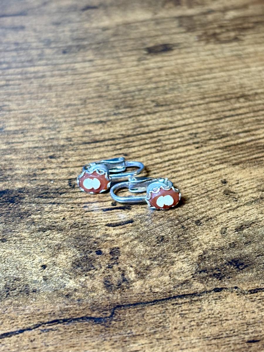 Sliver Tone & Red Mini Cameo Clip on Earrings picture