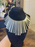 Chunky Silver Tone Metal Fan Necklace