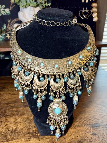 Antique Brass & Turquoise Statement Necklace