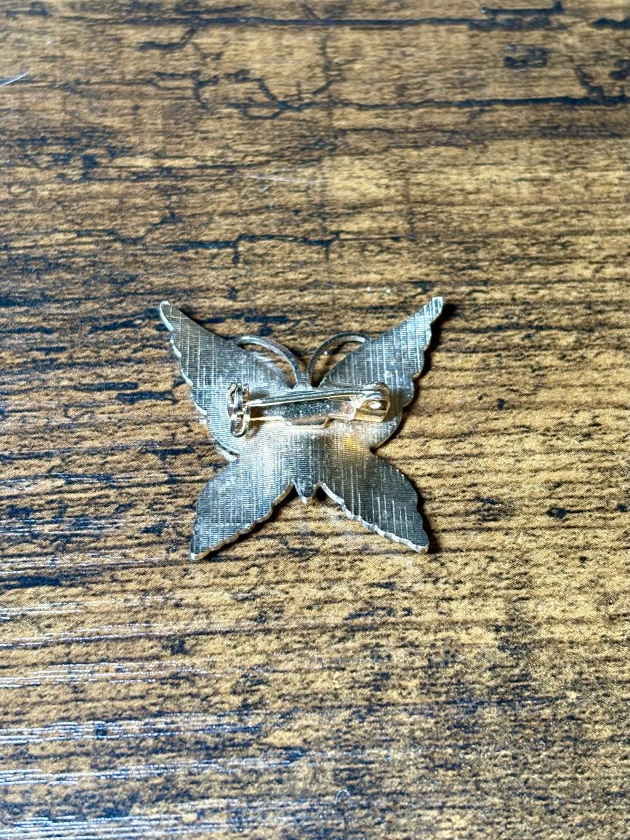 1960&rsquo;s Blue Brass Tone Butterfly Brooch picture