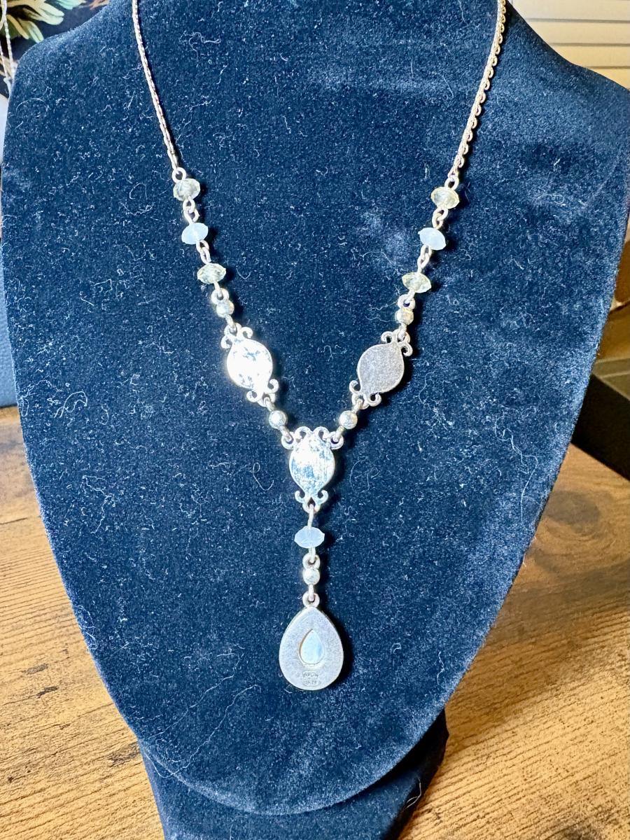 AVON Yellow & Silver-Toned Teardrop Lariat Necklace picture
