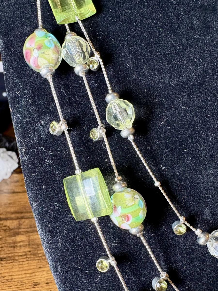 Green Glass Beaded Multi-Chain Necklace picture