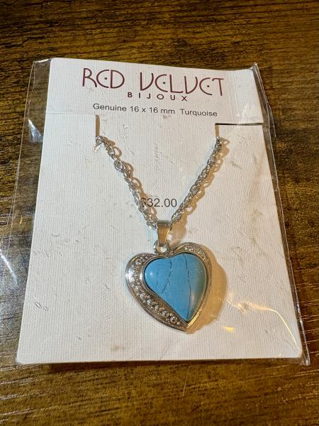Red Velvet Turquoise Heart Necklace