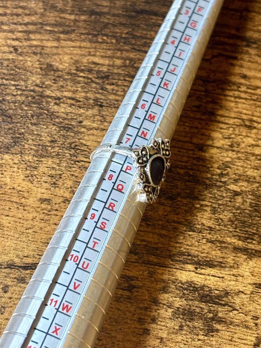 Victorian Style Sliver Tone & Black Ring (Size 7.25) picture