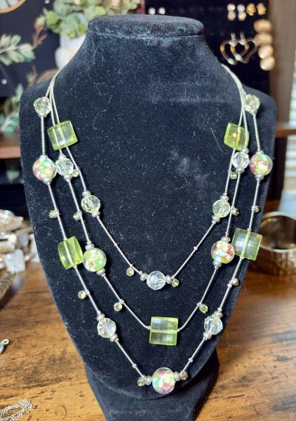 Green Glass Beaded Multi-Chain Necklace