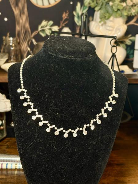 Rhinestone Sliver Tone Choker Necklace
