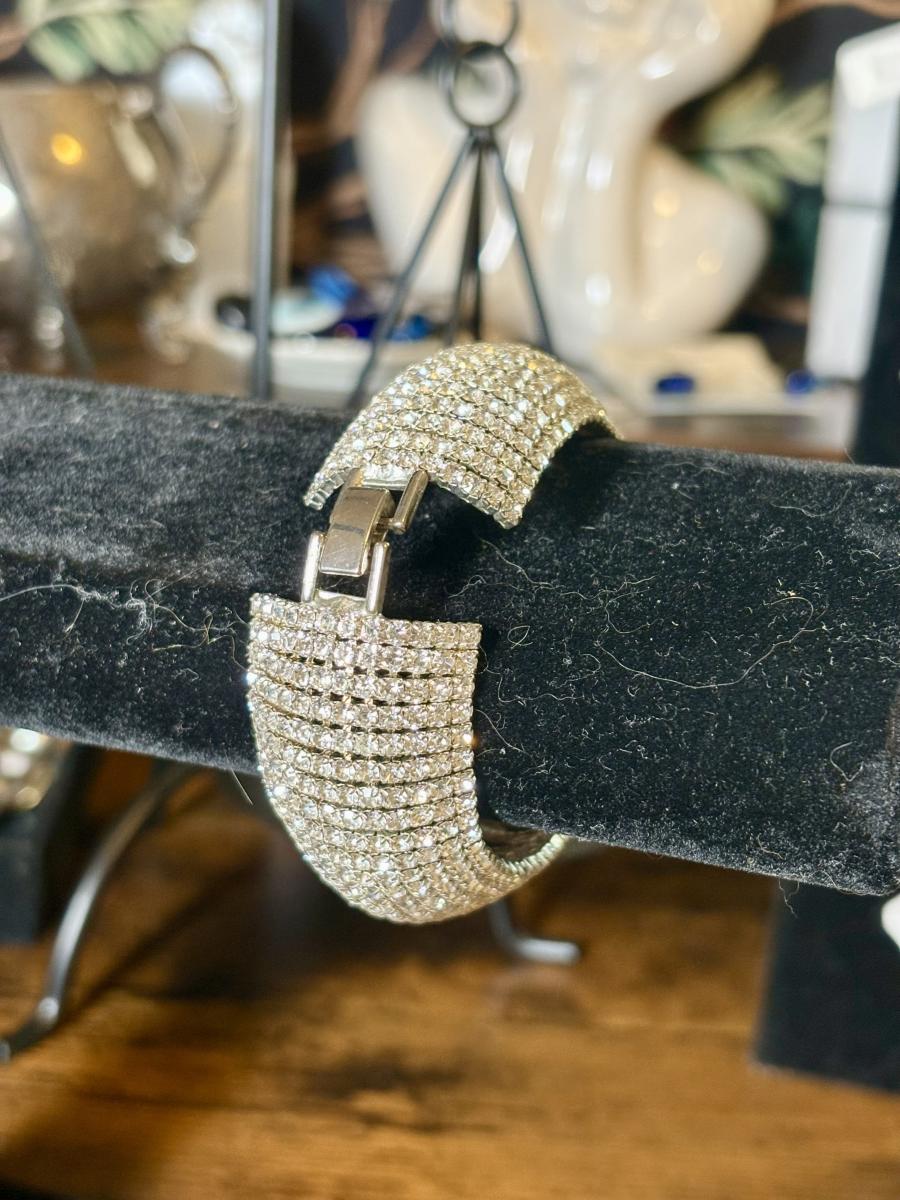 Rhinestone Silver Tone Cuff Bracelet picture