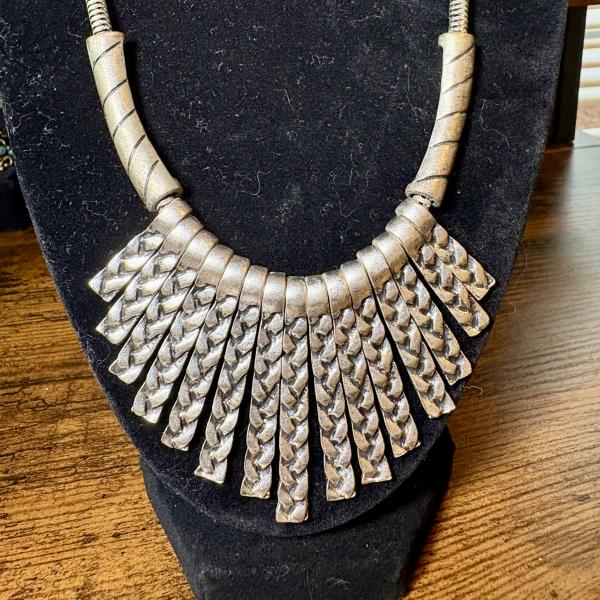 Tribe Imprinted Fan Sliver Tone Necklace