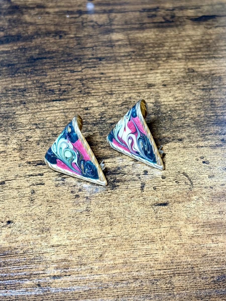 Abstract Art Gold Tone Curved Earrings picture