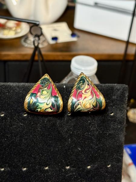 Abstract Art Gold Tone Curved Earrings