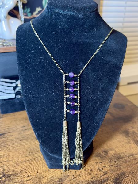 Zad Amethyst Bronze Tone Tassel Necklace