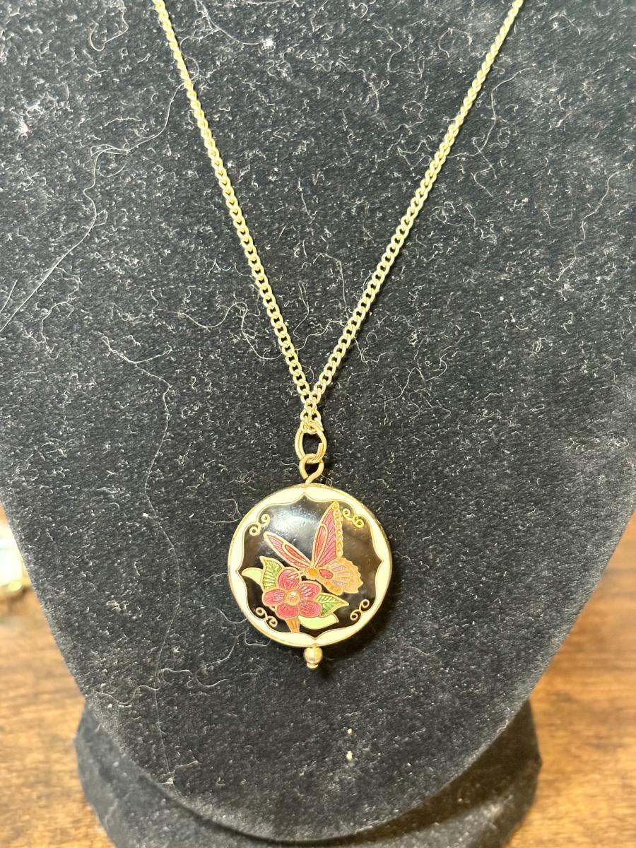 Cloisonn&eacute; Butterfly Gold Tone Necklace picture