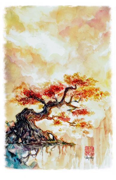 Lone Gaurdian - Watercolor on Ricepaper Print picture