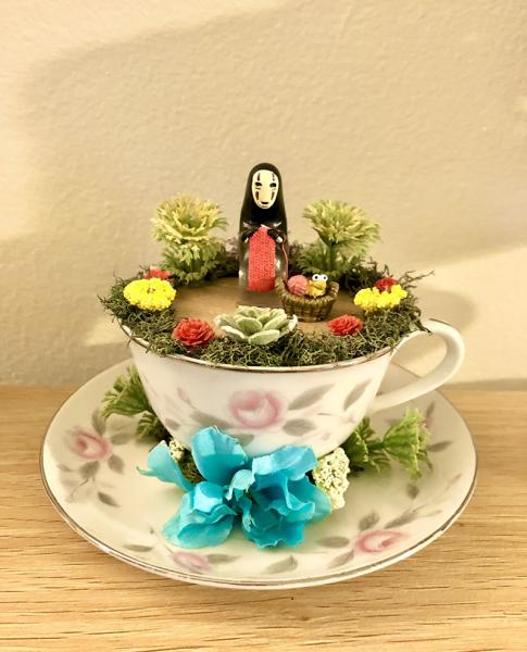 No Face Knitting From Spirited Away Tea Cup Terrarium