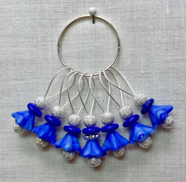 Periwinkle Blue Flowers on Silver Stitch Markers