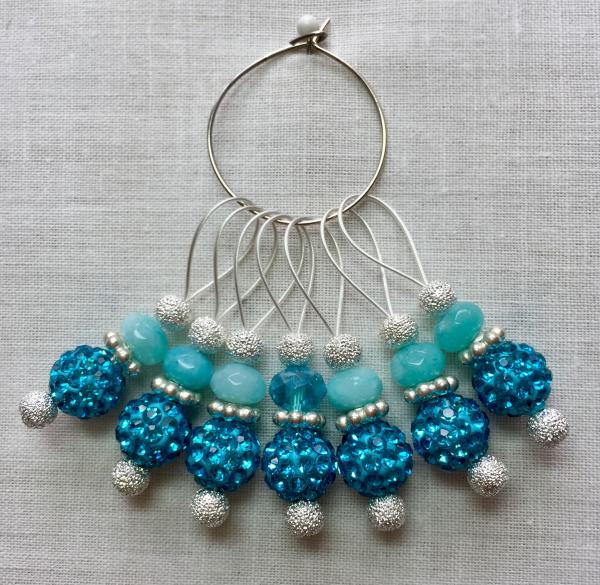 Teal Rhinestone Stitch Markers