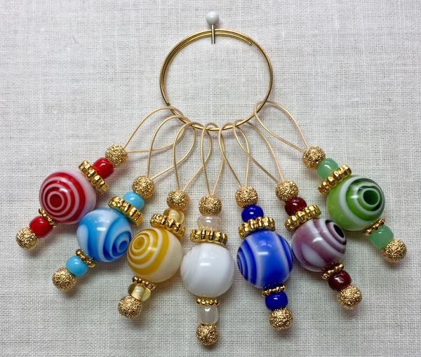 Multicolored Evil Eye Italian Glass on Gold Stitch Markers