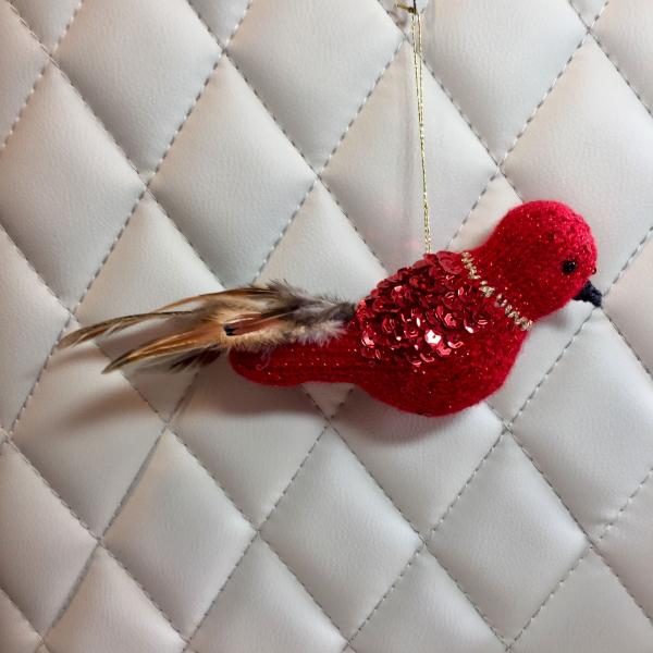 Red Sequined Bird Ornament