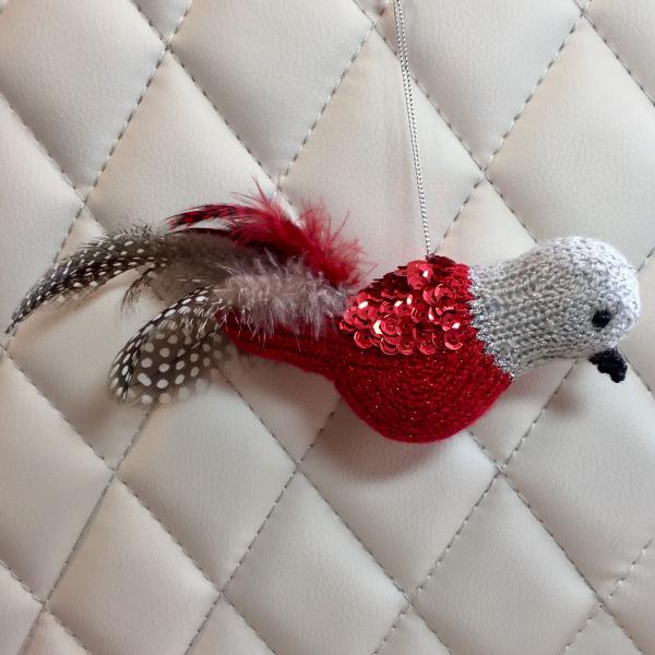 Red and Silver Sequined Bird Ornament