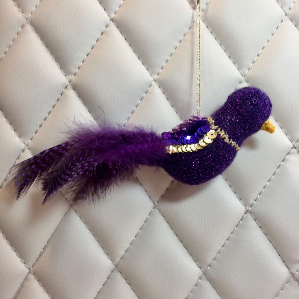 Purple and Gold Sequined Bird Ornament