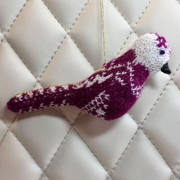 Purple and White Fair Isle Bird Ornament
