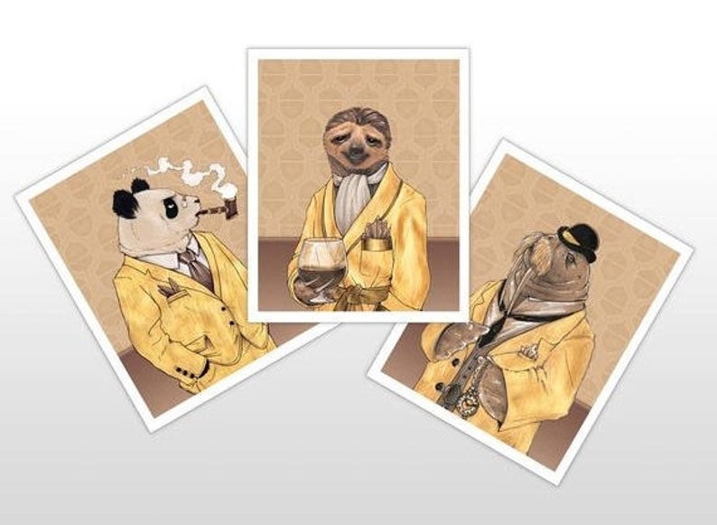 Sultry Sloth, Dapper Panda, and Punctual Walrus  8x10 Set