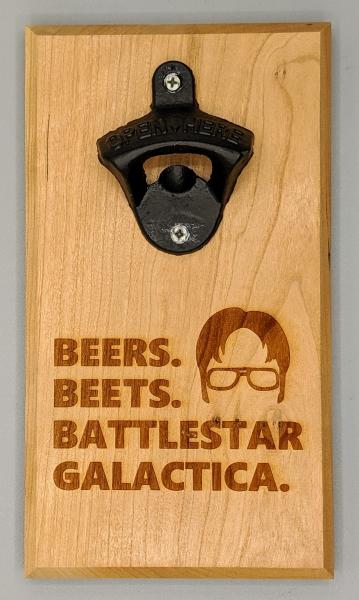 Beers, Beets, BattleStar Gallactica Magnetic Bottle Opener picture