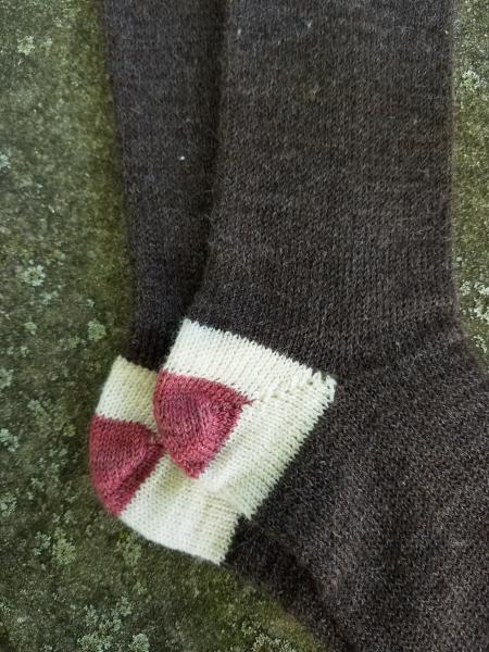 1910 Shepherd Work Socks-Natural Shaela, Natural White Cuffs/Heels, with Hand Dyed Rose Hips accent--Men's size 10-12 picture