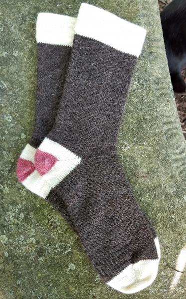 1910 Shepherd Work Socks-Natural Shaela, Natural White Cuffs/Heels, with Hand Dyed Rose Hips accent--Men's size 10-12