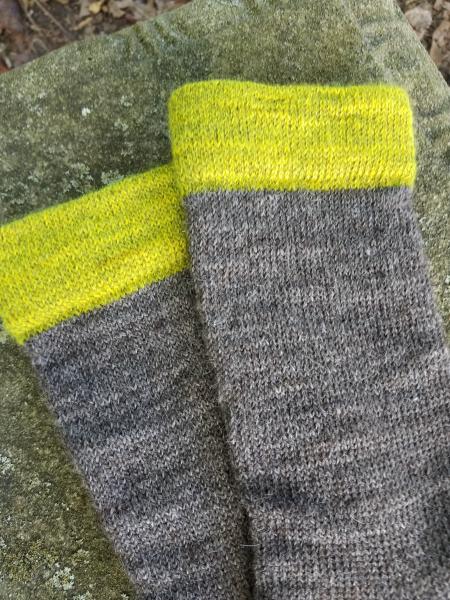 1910 Shepherd Work Socks-Natural Silver Gray, Northern Lights Accent Cuffs/Heels--Men's size 9-11 picture