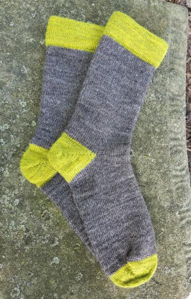 1910 Shepherd Work Socks-Natural Silver Gray, Northern Lights Accent Cuffs/Heels--Men's size 9-11 picture