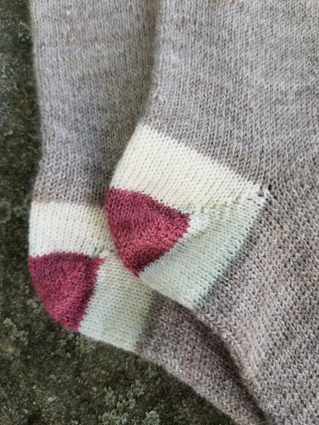 1910 Shepherd Work Socks-Natural Latte, Natural White Cuffs/Heels, with Hand Dyed Rose Hips accent--Men's size 8-10 picture