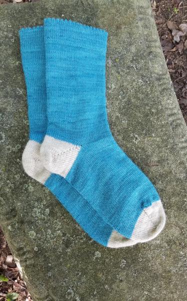 1910 Shepherd Work Socks-Hand Dyed Cancun Teal, Natural Fawn Heels/Toes, --Women's size 9-11