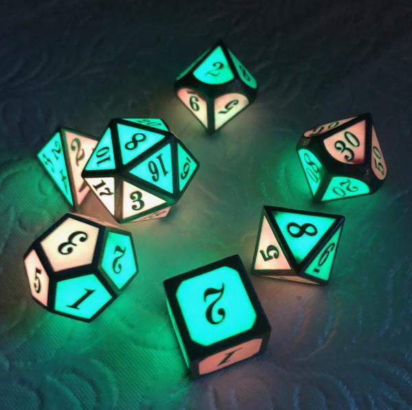 Green and Red two-tone Glow in the Dark Dice Set picture