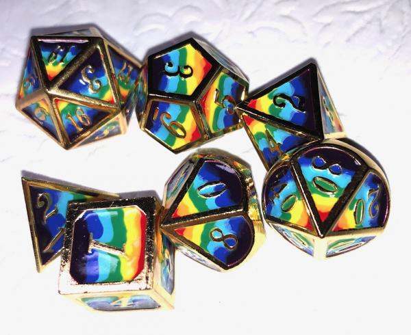 Rainbow Striped Hand Painted Metal Dice Set picture