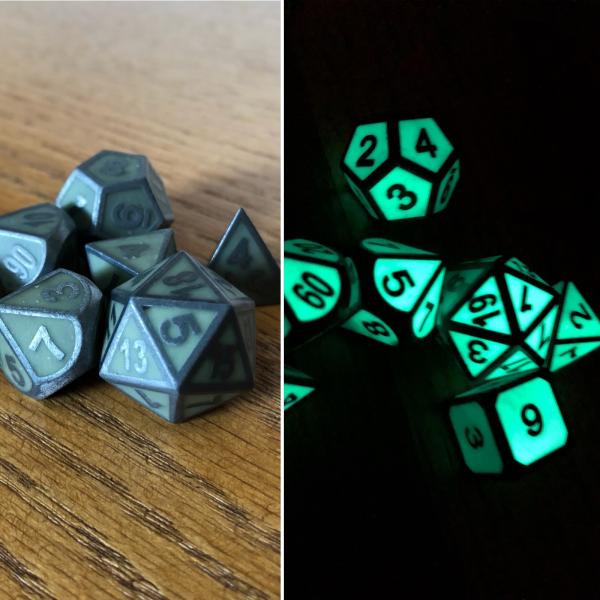 Green Glow-In-The-Dark Metal Dice Set