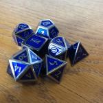 Royal Blue with Chrome Lettering Metal Dice Set