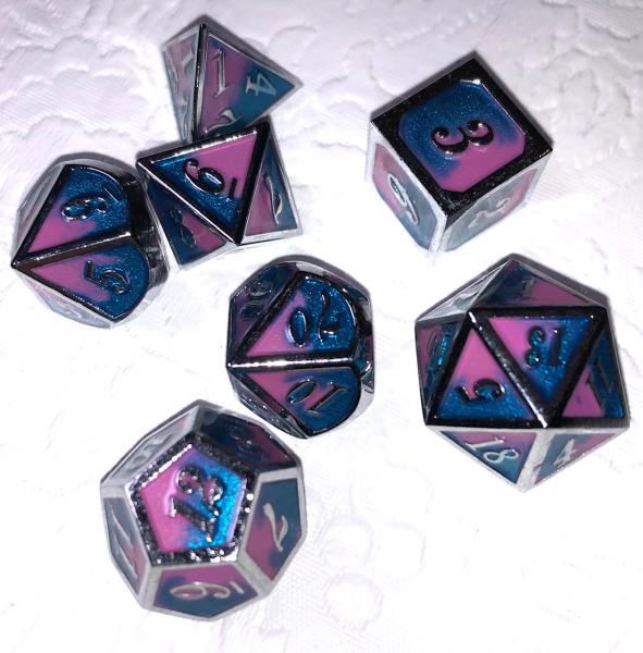 Two-tone Pink and Blue Cotton Candy Metal Dice Set
